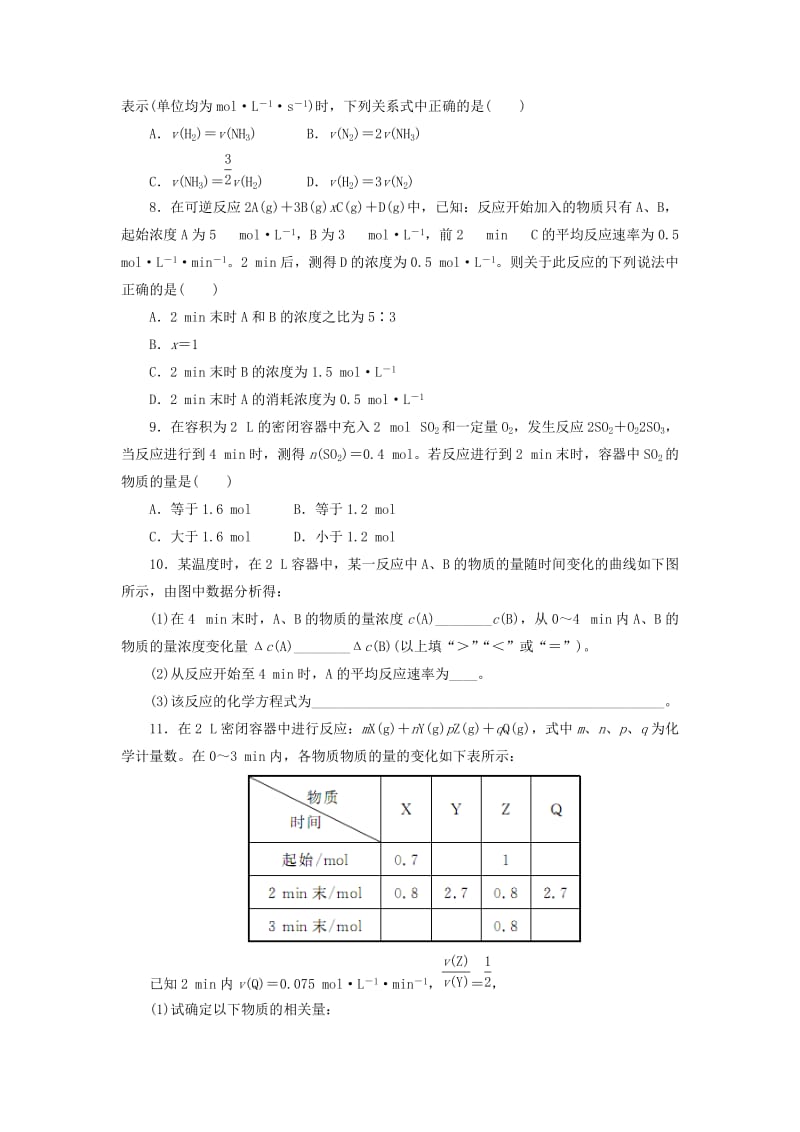 2019-2020年高中化学第二章化学反应速率和化学平衡第一节化学反应速率作业新人教版.doc_第2页