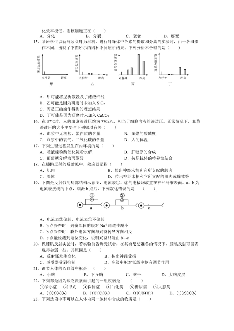 2019-2020年高二下学期开学质量检测 生物（必修） 含答案.doc_第2页