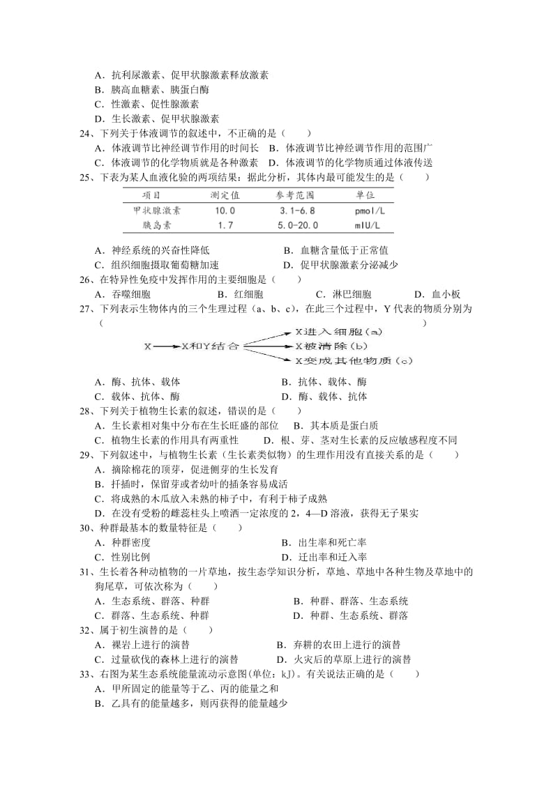 2019-2020年高二下学期开学质量检测 生物（必修） 含答案.doc_第3页