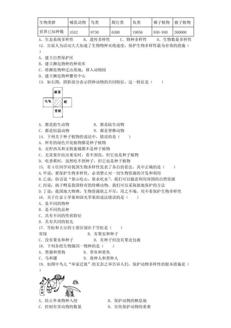 六年级科学上册 2.2《生物的多样性》同步练习 牛津上海版五四制.doc_第2页