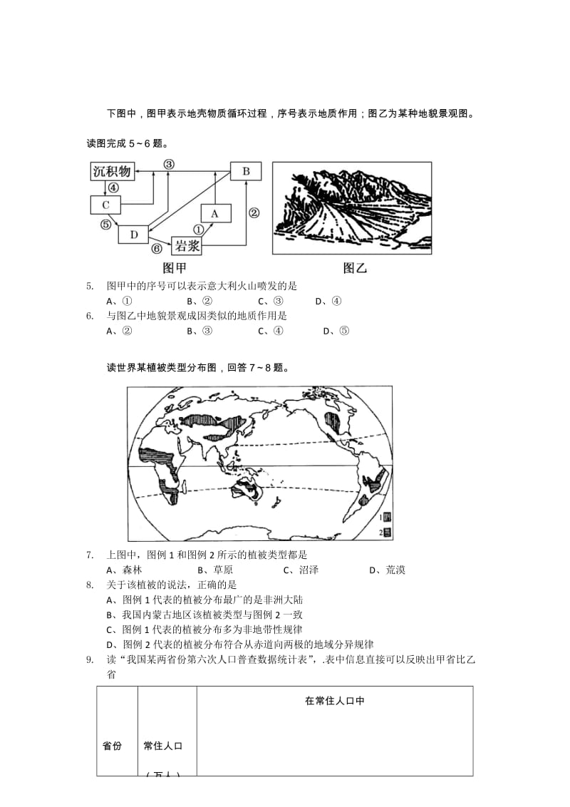 2019-2020年高三9月开学摸底考试地理试题 含答案.doc_第2页