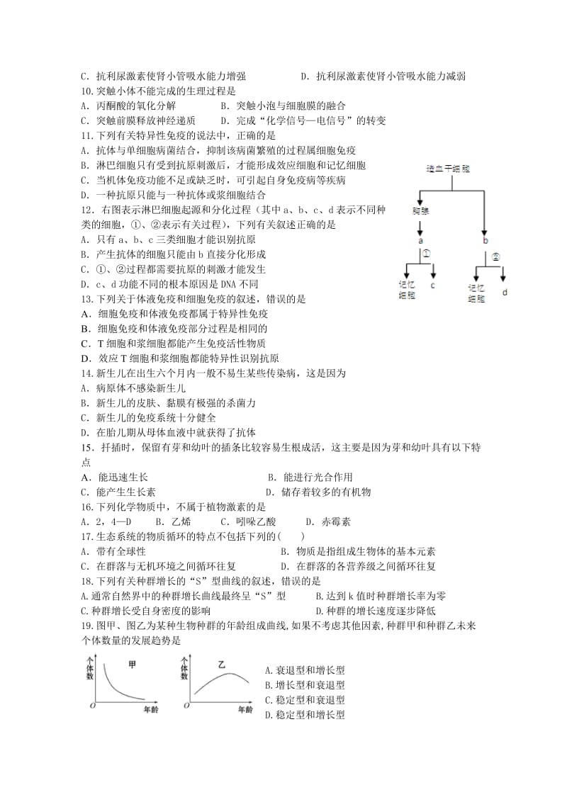 2019-2020年高二上学期期中试题 生物（理） 含答案.doc_第2页