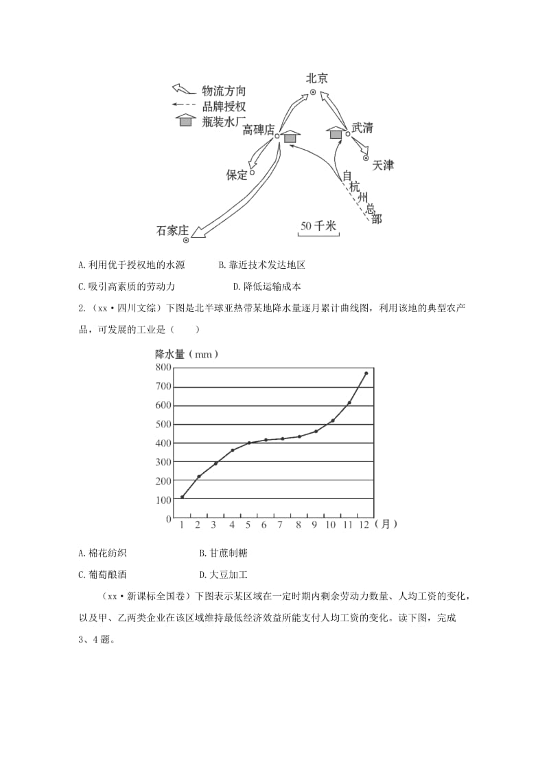 2019-2020年高考地理 梯级演练 人文地理 4.1 工业的区位选择.doc_第3页