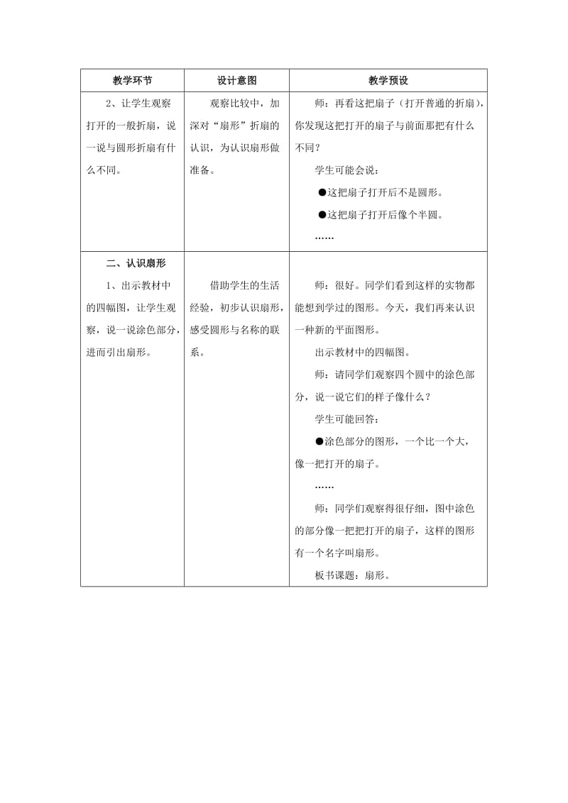 2019六年级数学上册第1单元圆和扇形扇形的认识教案1冀教版.doc_第2页