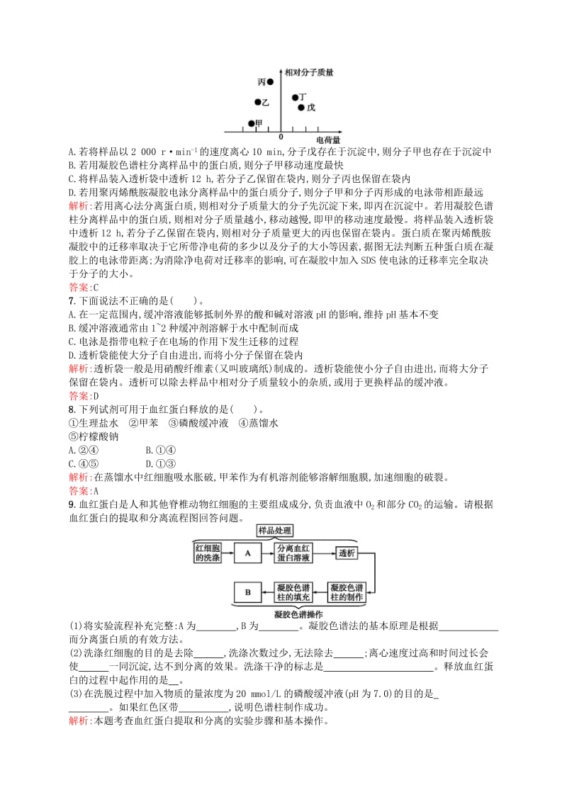 2019-2020年高中生物 课时训练14 血红蛋白的提取和分离 新人教版选修1.doc_第2页