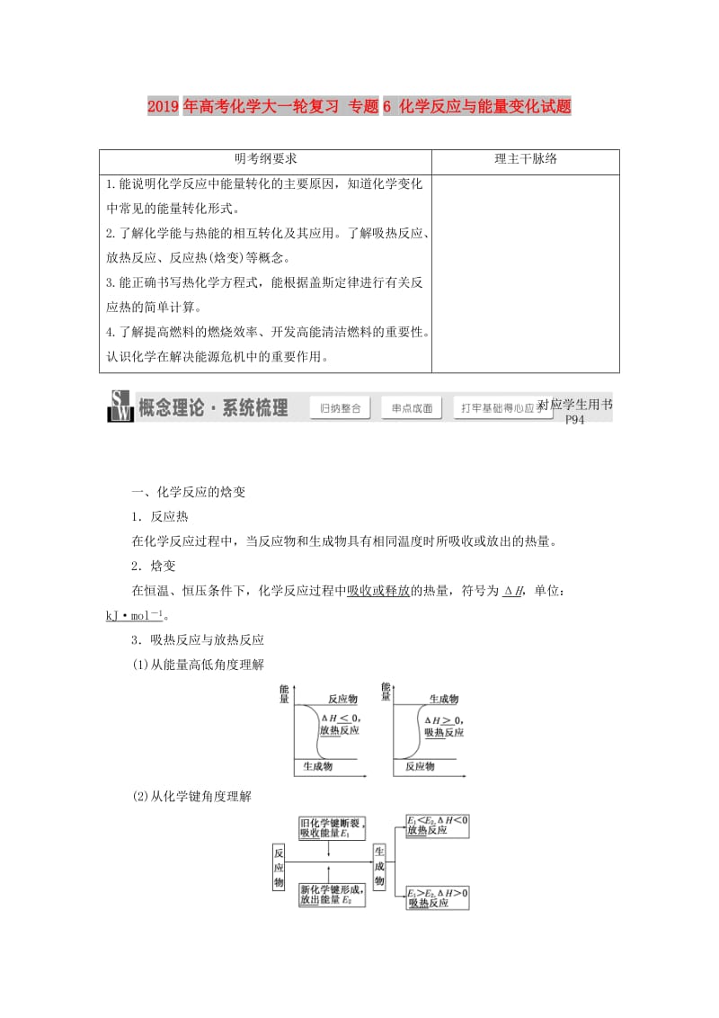 2019年高考化学大一轮复习 专题6 化学反应与能量变化试题.DOC_第1页