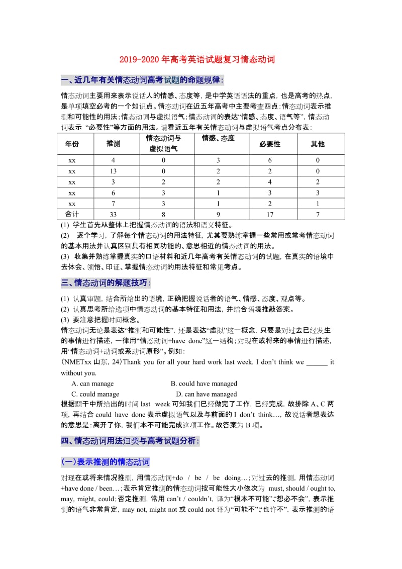 2019-2020年高考英语试题复习情态动词.doc_第1页