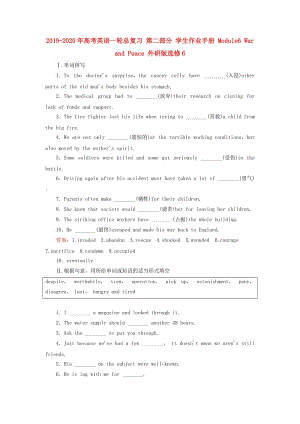 2019-2020年高考英語(yǔ)一輪總復(fù)習(xí) 第二部分 學(xué)生作業(yè)手冊(cè) Module6 War and Peace 外研版選修6.doc