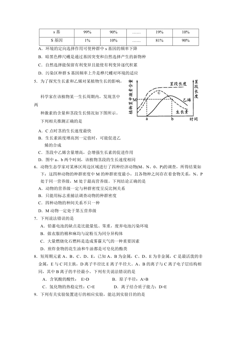 2019-2020年高三下学期四模考试理综试题含答案.doc_第2页