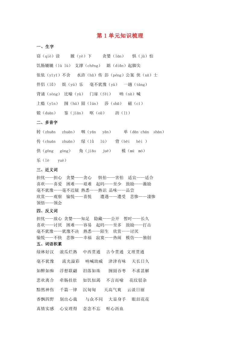 四年级语文上学期期末试题 知识归纳1 新人教版.doc_第1页