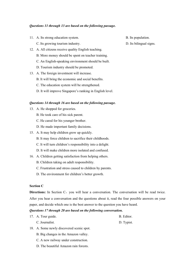 2019-2020年高三12月教学质量检测（一模）英语试卷 含答案.doc_第2页