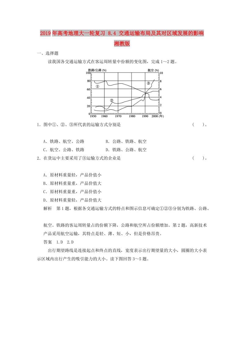 2019年高考地理大一轮复习 8.4 交通运输布局及其对区域发展的影响 湘教版.doc_第1页