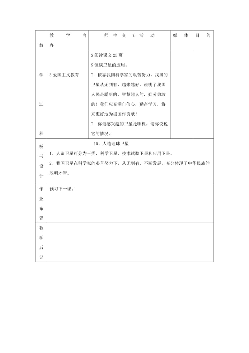 六年级科学下册 第4单元 15《人造地球卫星》教案 翼教版.doc_第2页