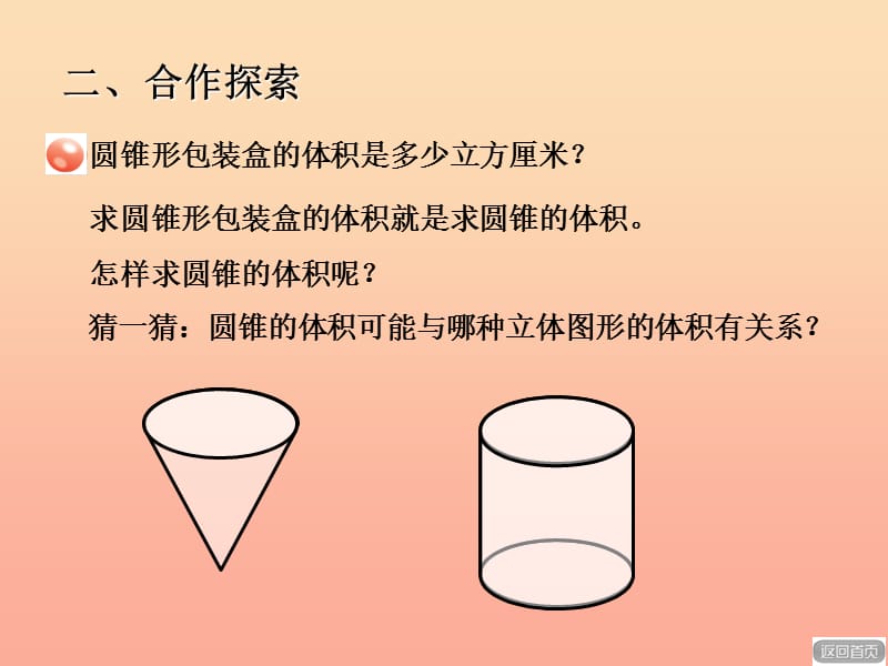 2019春六年级数学下册 第二单元《冰淇淋盒有多大—圆柱和圆锥》（圆锥的体积）课件 青岛版六三制.ppt_第2页