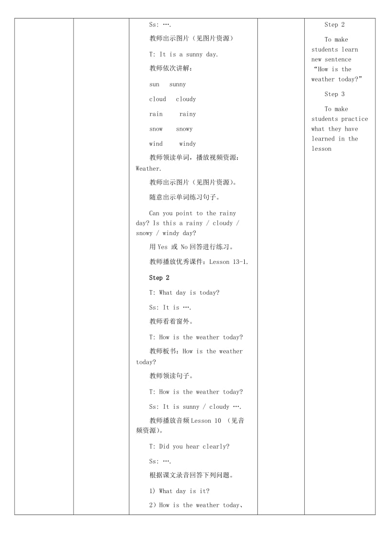 四年级英语下册 Unit 2 Days and Months Lesson 13 How’s the Weather Today教案 冀教版.doc_第2页