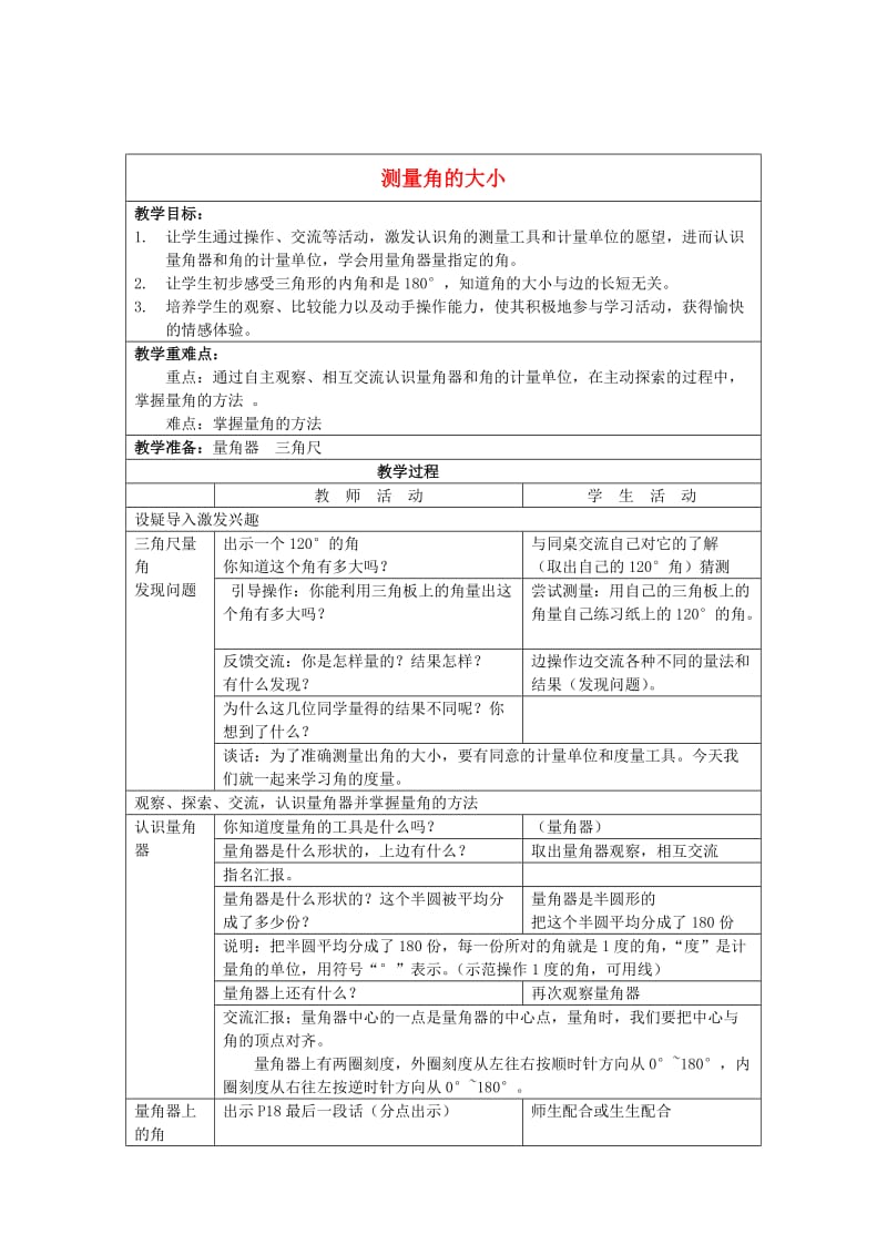 四年级数学上册第八单元测量角的大小教案苏教版.doc_第1页