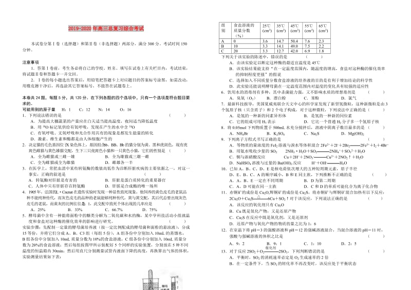 2019-2020年高三总复习综合考试.doc_第1页