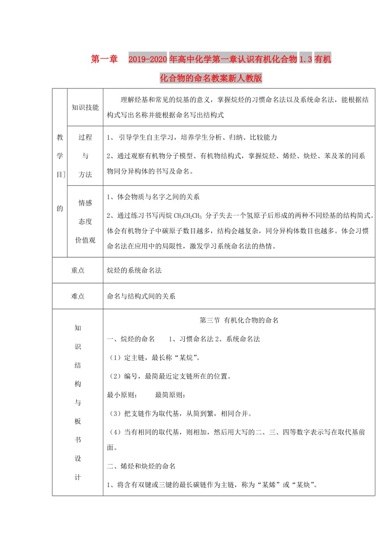 2019-2020年高中化学第一章认识有机化合物1.3有机化合物的命名教案新人教版.doc_第1页