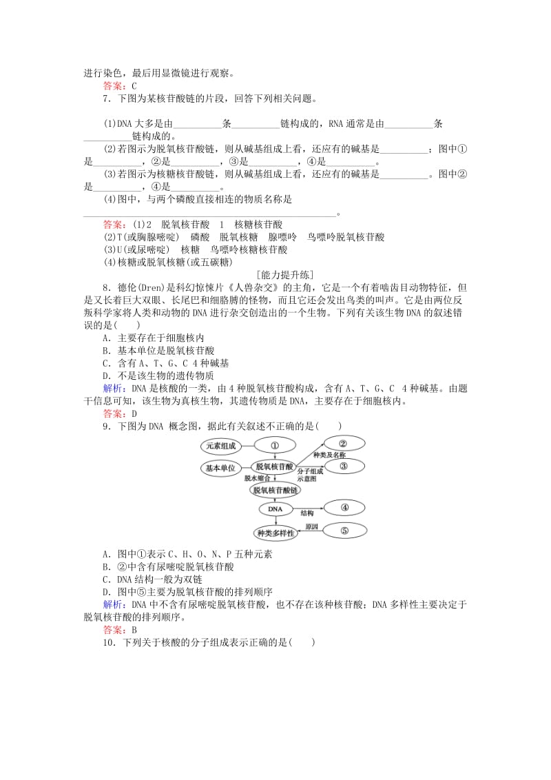 2019年高中生物 第二章 组成细胞的分子 2.3 遗传信息的携带者——核酸分层落实训练 新人教版必修1.doc_第2页