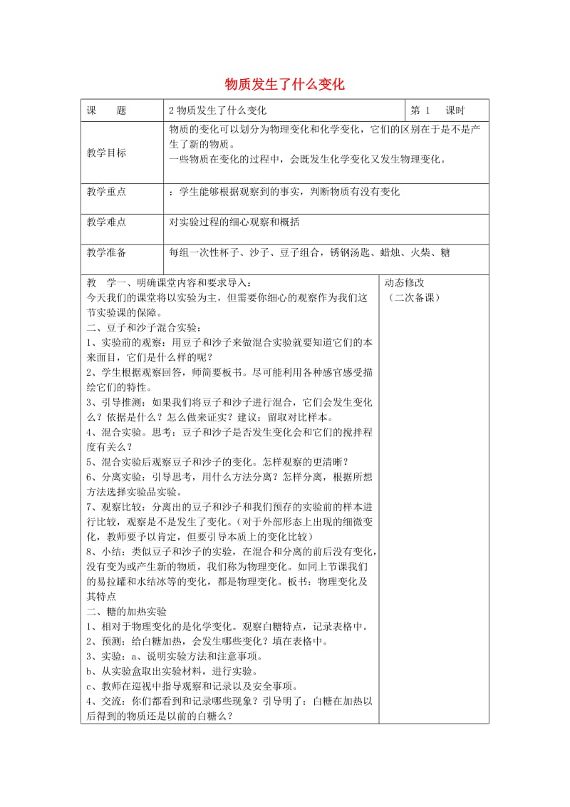 六年级科学下册 第二单元 物质的变化 2 物质发生了什么变化教案2 教科版.doc_第1页