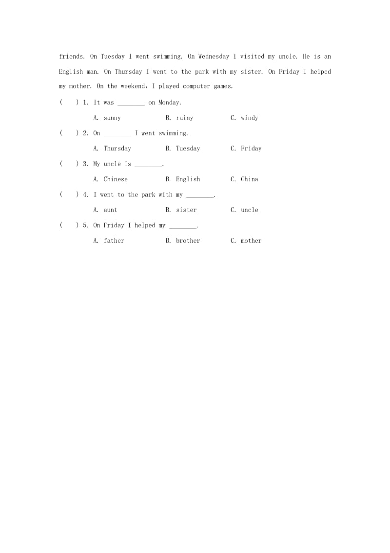 四年级英语下册 Module 8 Unit 2 I took some pictures一课一练3 外研版.doc_第3页