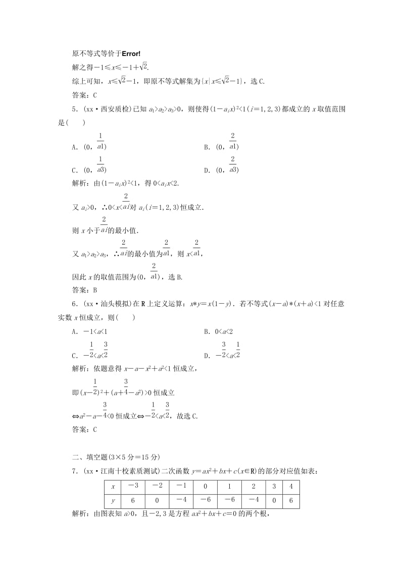 2019-2020年高三数学一轮复习 第七章 不等式、推理与证明第二节 一元二次不等式及其解法练习.doc_第2页