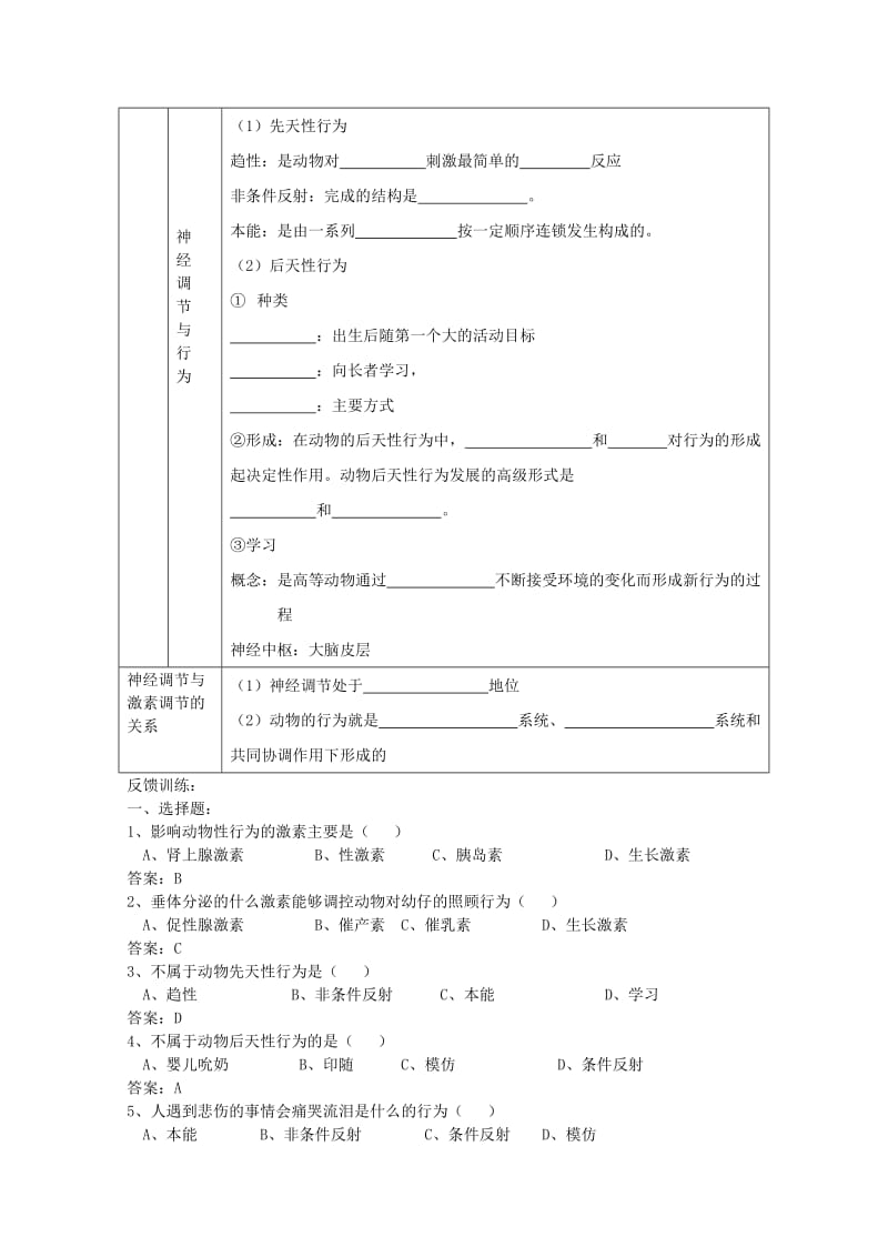 2019-2020年高中生物 第四章第二节人和高等动物生命活动的调节 (三)训练5 人教版第一册.doc_第2页