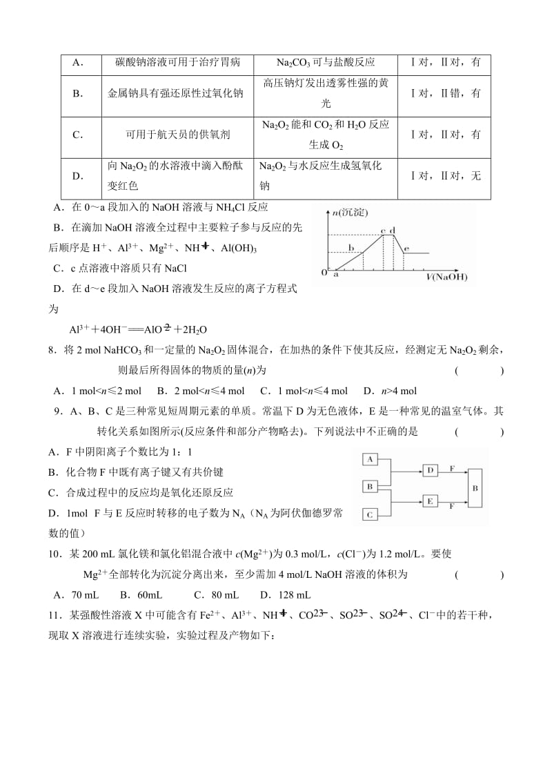 2019-2020年高三上学期第二阶段考试 化学.doc_第2页