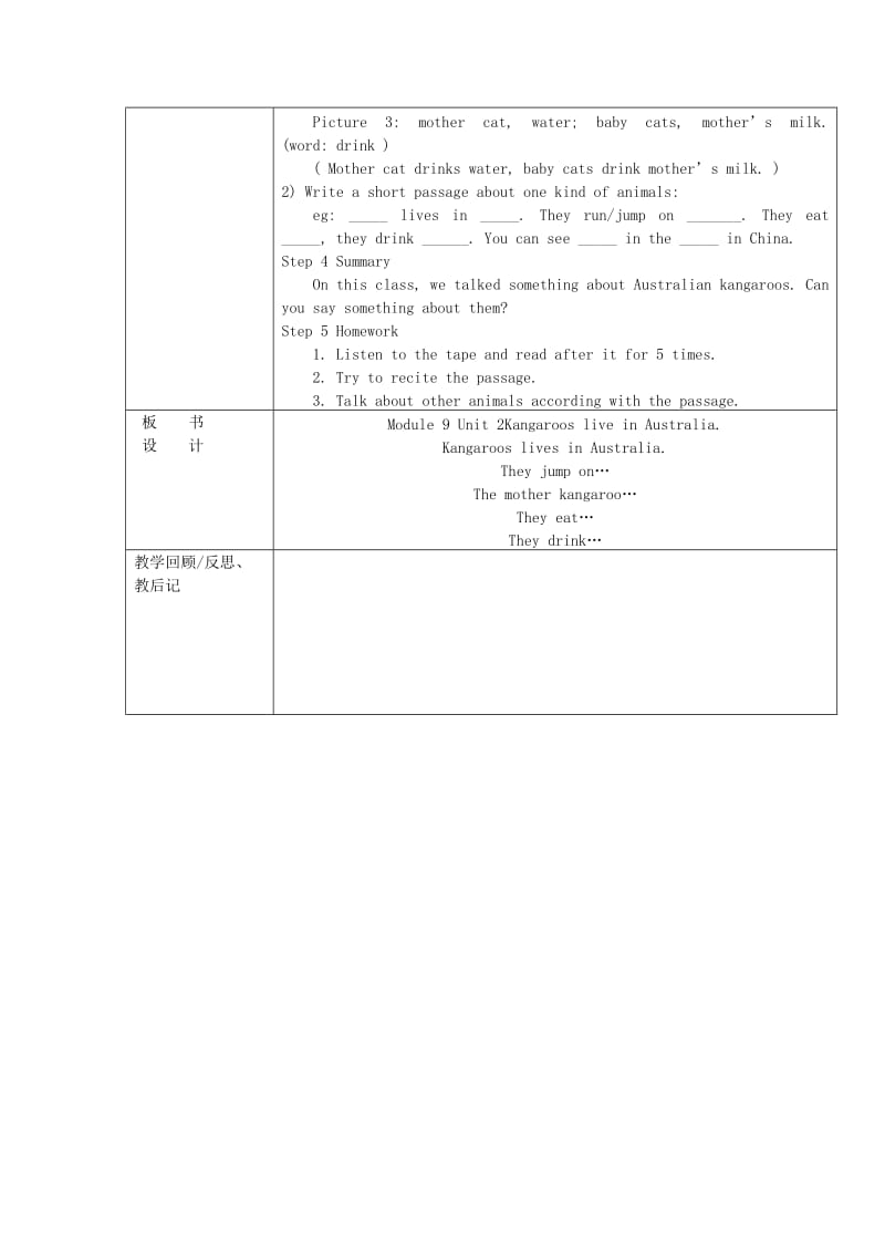 2019春四年级英语下册 Module 9 Unit 2《Kangaroos live in Australia》教案 外研版.doc_第2页