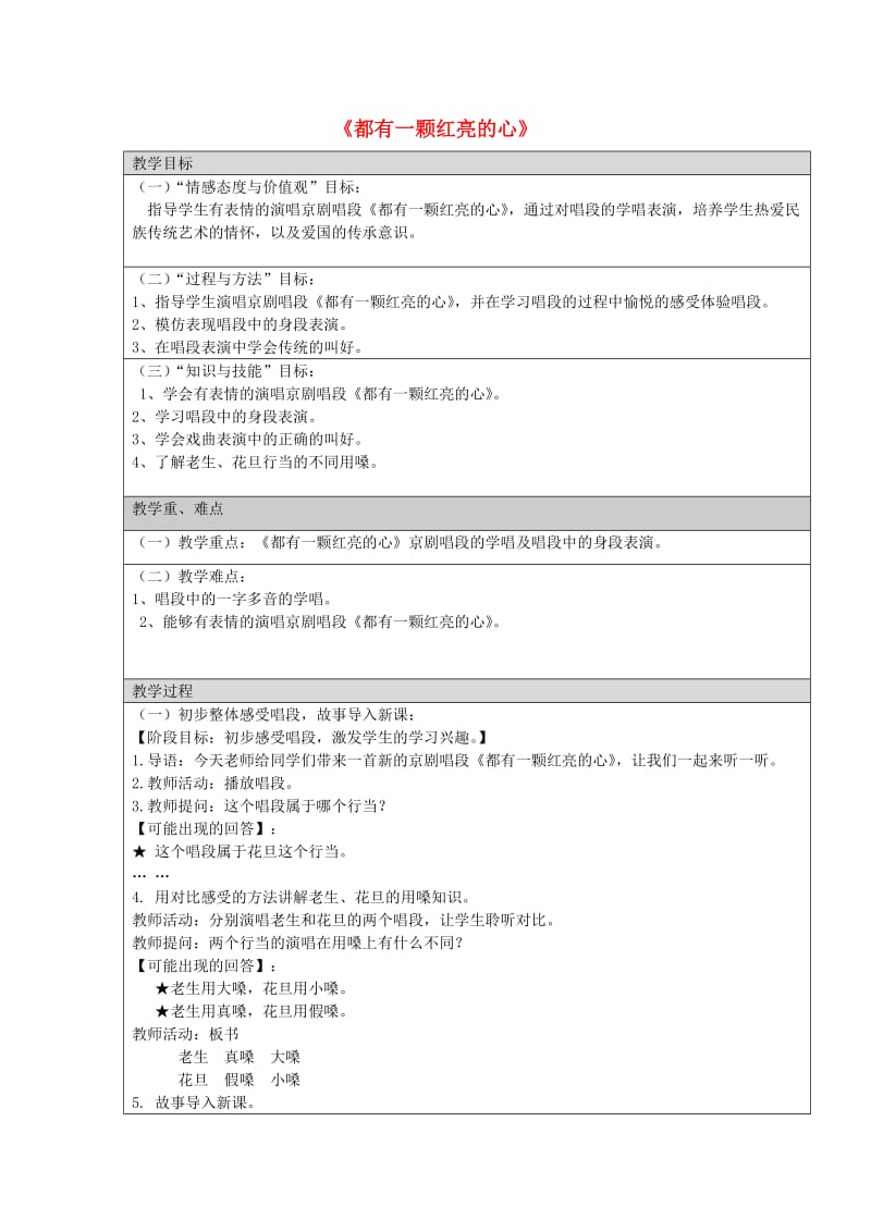 2019秋四年级音乐上册 第7课《都有一颗红亮的心》教案 湘艺版.doc_第1页