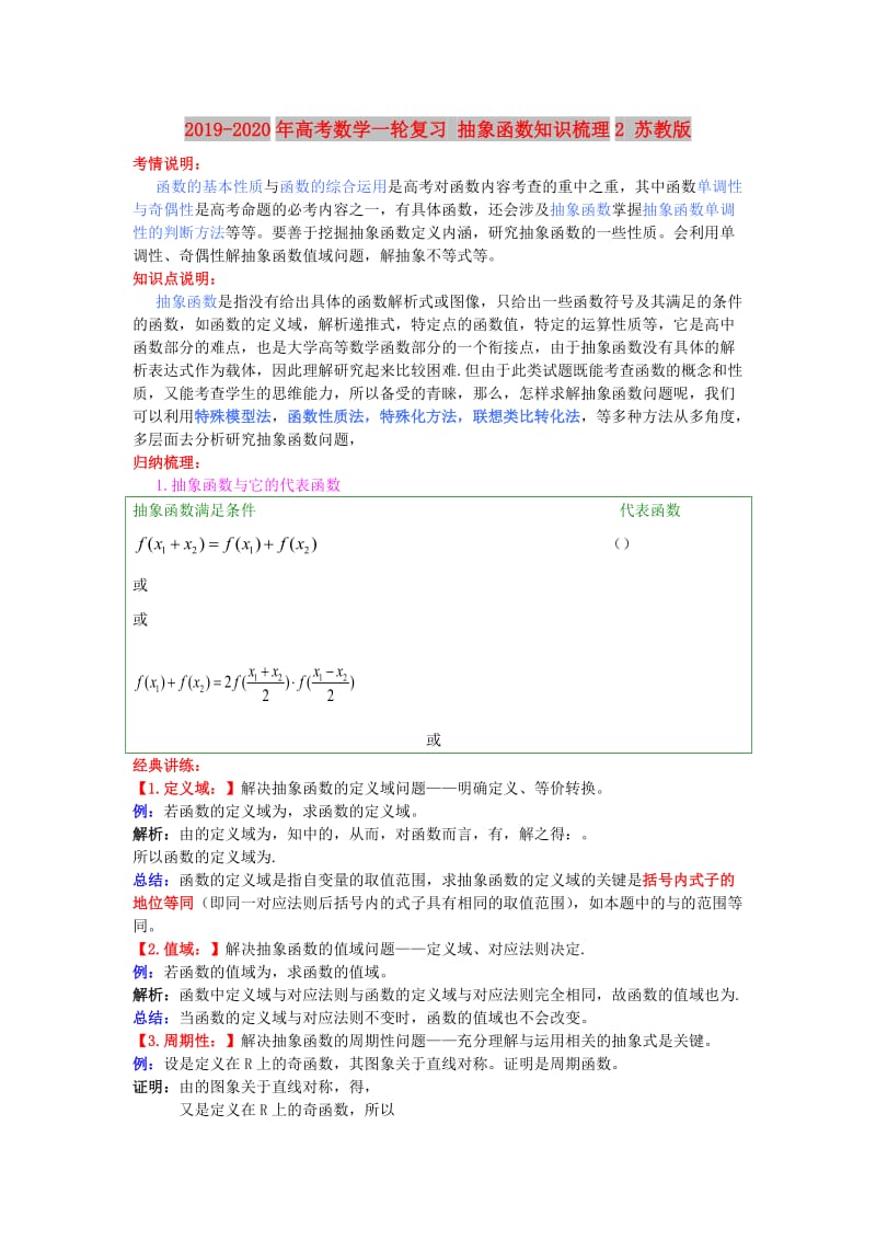 2019-2020年高考数学一轮复习 抽象函数知识梳理2 苏教版.doc_第1页