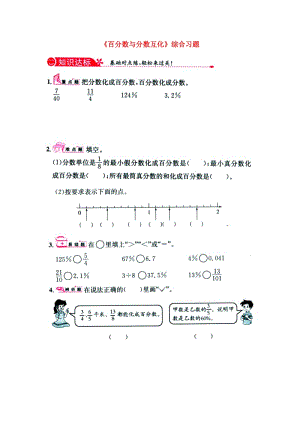 2019六年級數(shù)學(xué)上冊 第3單元《百分?jǐn)?shù)》（百分?jǐn)?shù)與分?jǐn)?shù)互化）綜合習(xí)題1（新版）冀教版.doc