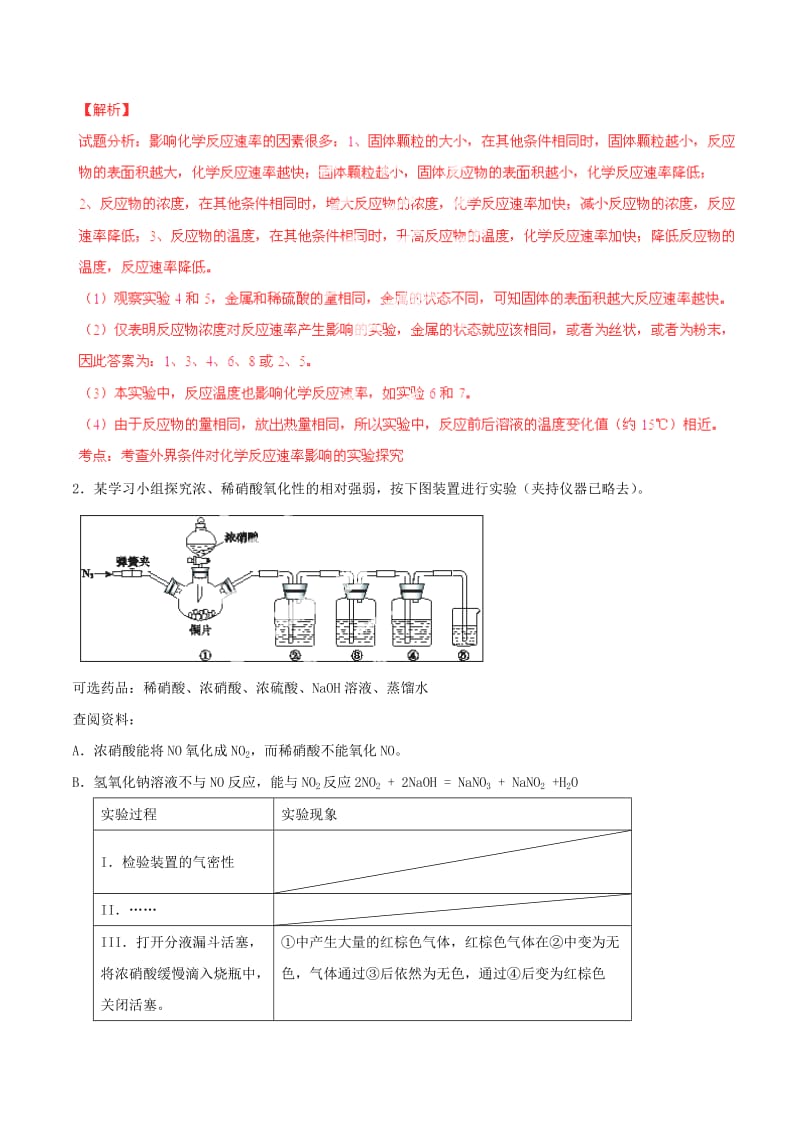 2019-2020年高考化学一轮复习 专题11.5 探究性化学实验测案（含解析）.doc_第2页