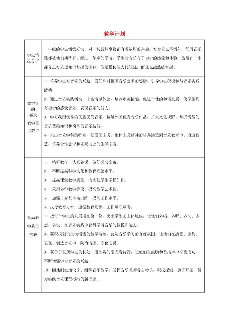 2019春二年级音乐下册 教学计划 苏少版.doc_第1页