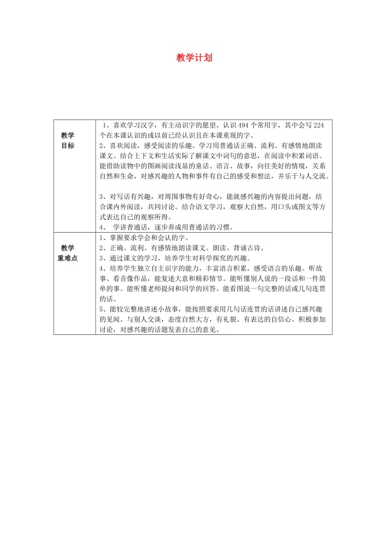 2019春一年级语文下册 教学计划 鄂教版.doc_第1页