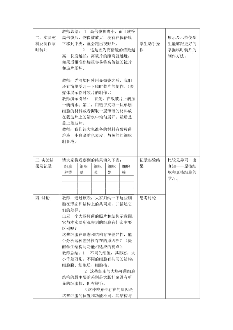 2019-2020年高中生物 第一章 第二节 细胞的多样性和统一性实验教学设计 新人教版必修1.doc_第3页