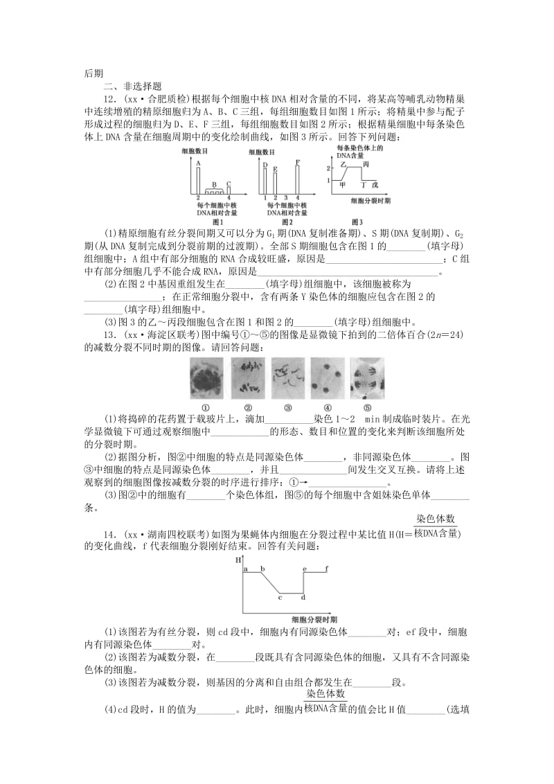 2019-2020年高三生物一轮复习 第四单元 第2讲 减数分裂和受精作用课下限时集训2 新人教版必修1.doc_第3页