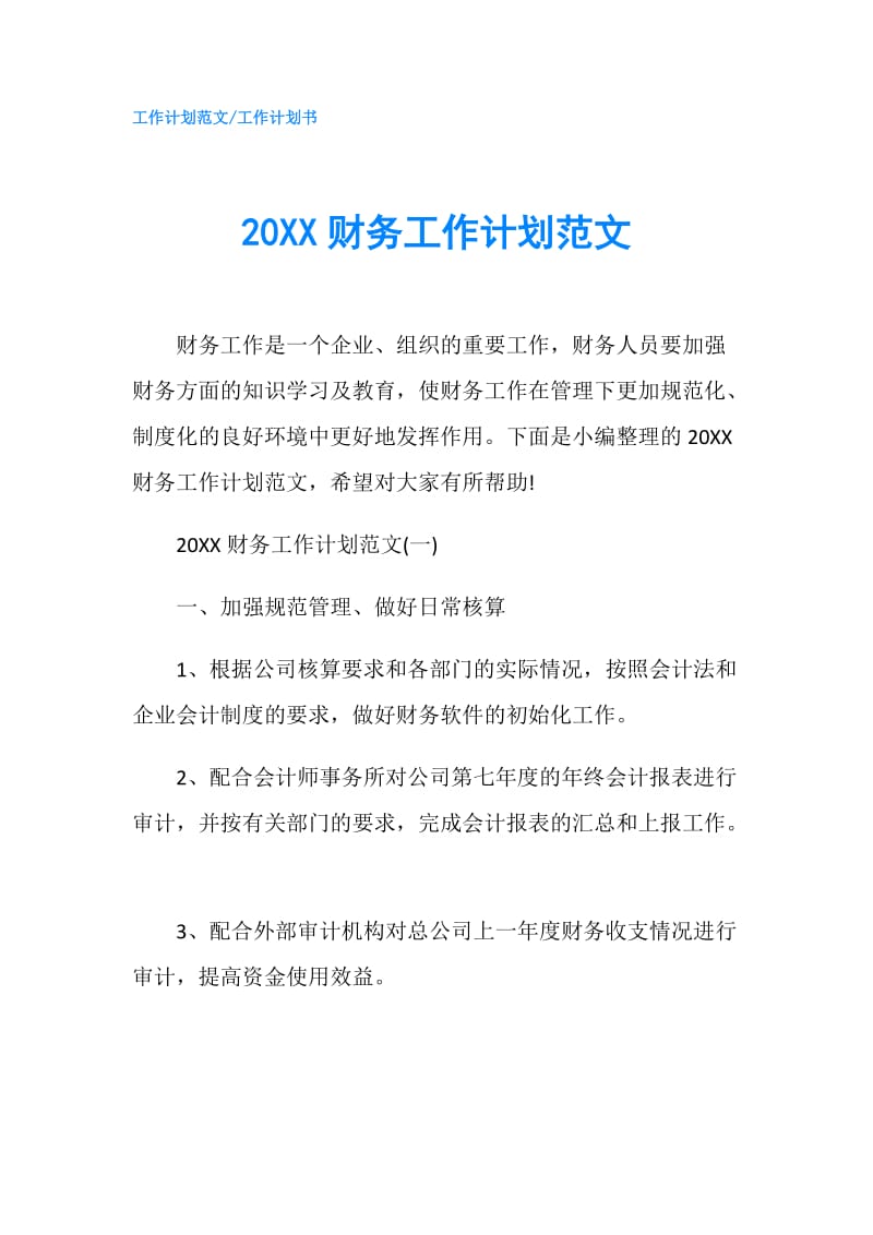 20XX财务工作计划范文.doc_第1页