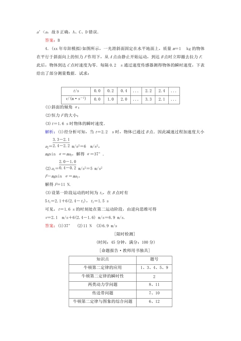 2019-2020年高考物理一轮复习 3.2牛顿第二定律 两类动力学问题知能检测.doc_第2页