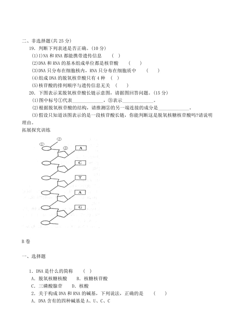 2019-2020年高中生物 2.3 遗传信息的携带者 核酸同步练习（三）新人教版必修1.doc_第3页