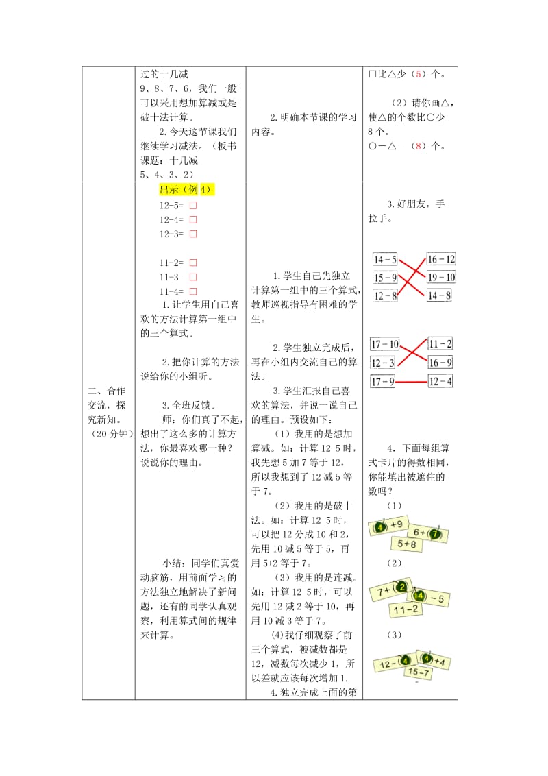 一年级数学下册 第2单元 20以内的退位减法 十几减5 4 3 2教案2 新人教版.doc_第2页