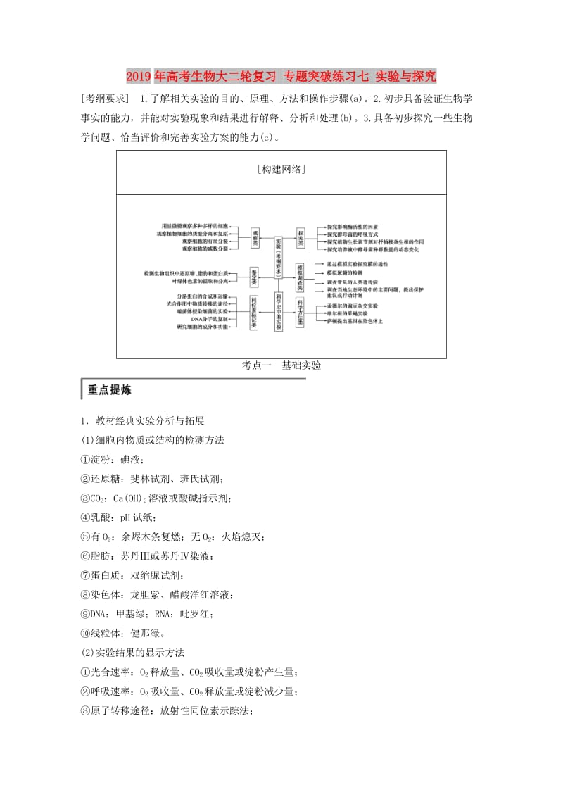 2019年高考生物大二轮复习 专题突破练习七 实验与探究.doc_第1页