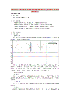 2019-2020年高中數(shù)學(xué) 拋物線與圓錐曲線的統(tǒng)一定義知識(shí)精講 理 蘇教版選修2-1.doc