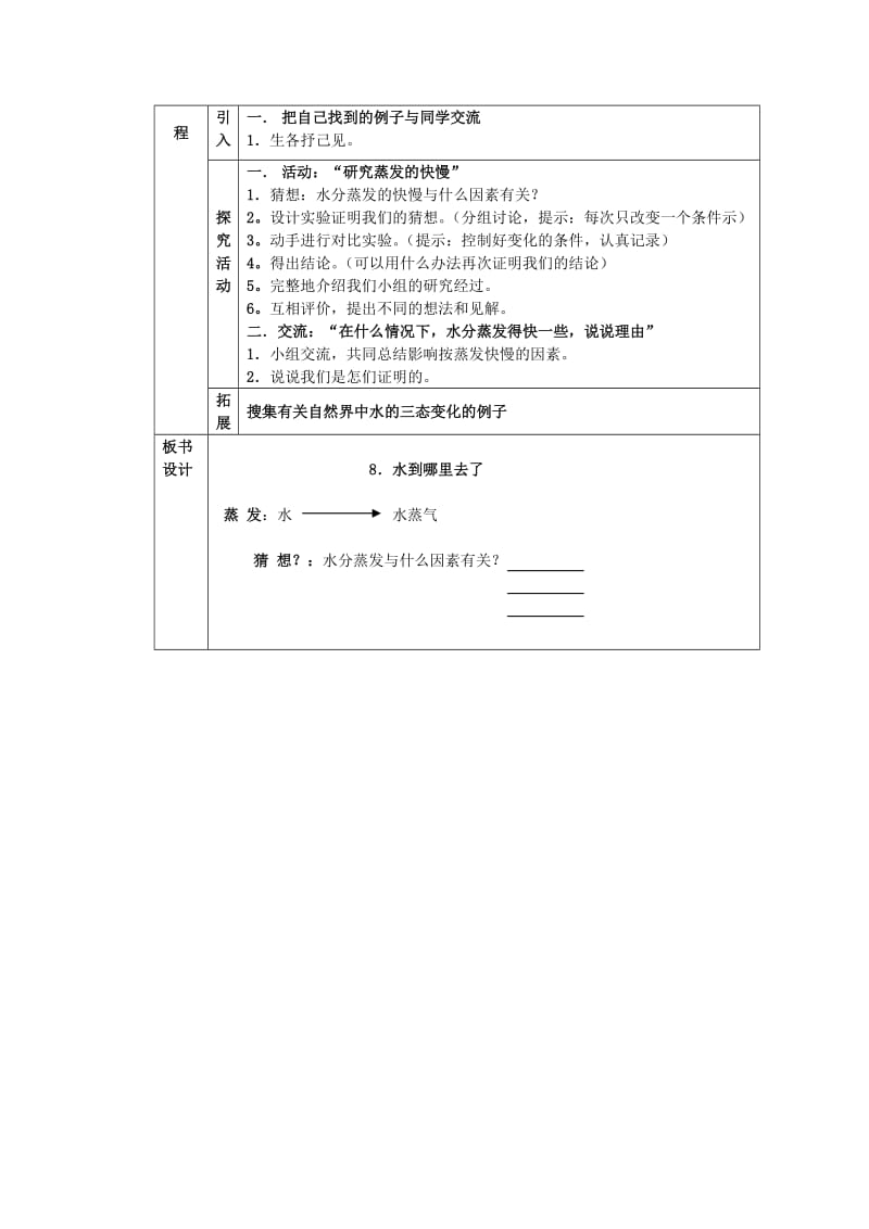 四年级科学下册 第3单元 8《水到哪里去了》教案 翼教版.doc_第2页