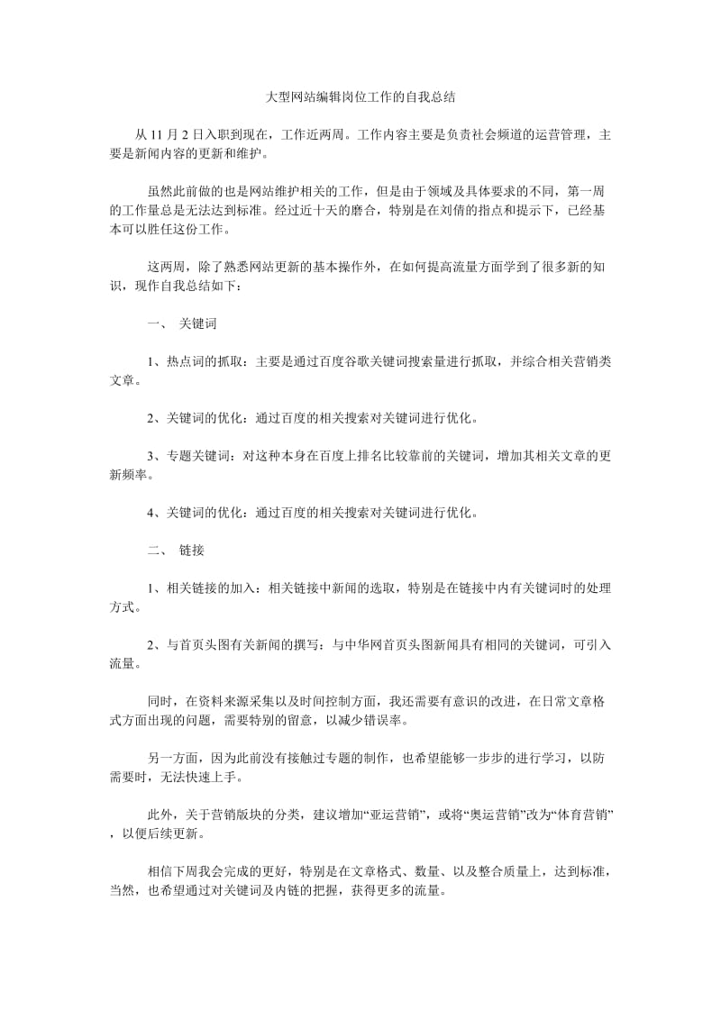 大型网站编辑岗位工作的自我总结.doc_第1页