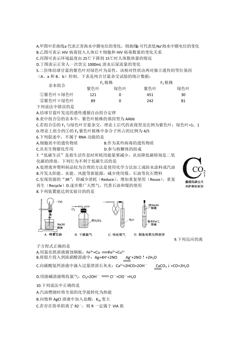 2019-2020年高三下学期考前仿真模拟题 理综 (I).doc_第2页