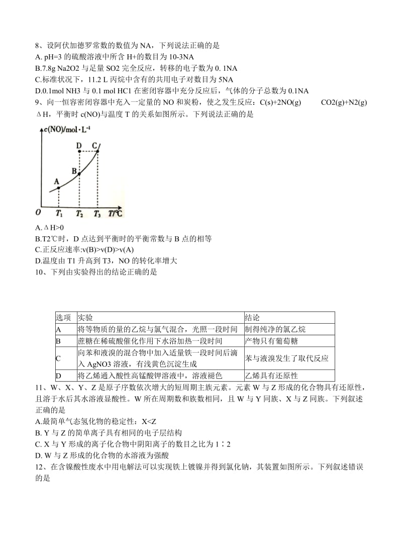 2019-2020年高三9月摸底考试 化学.doc_第2页