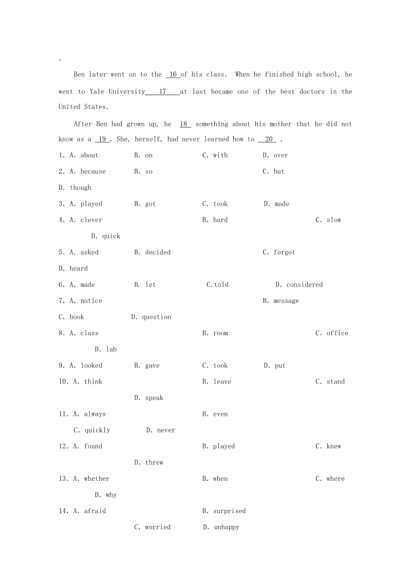 2019-2020年高中英语备课《Module 2 No Drugs》测试 外研版必修2.doc_第3页