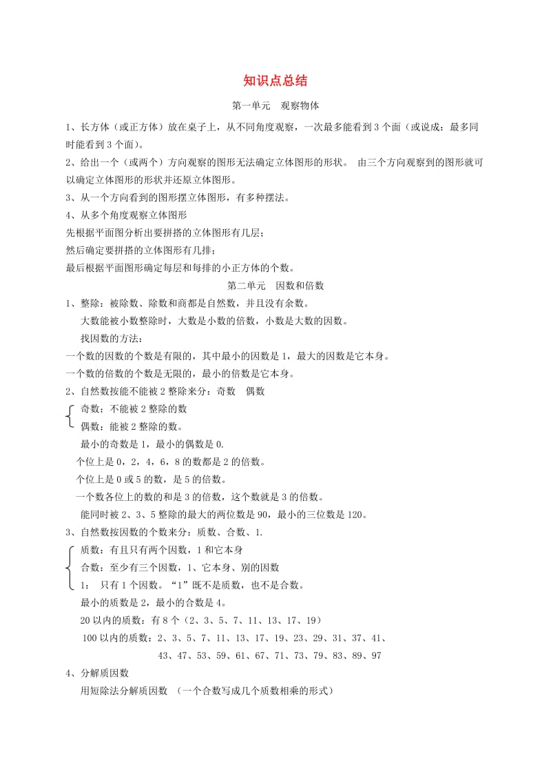 五年级数学下册 知识点总结 新人教版.doc_第1页