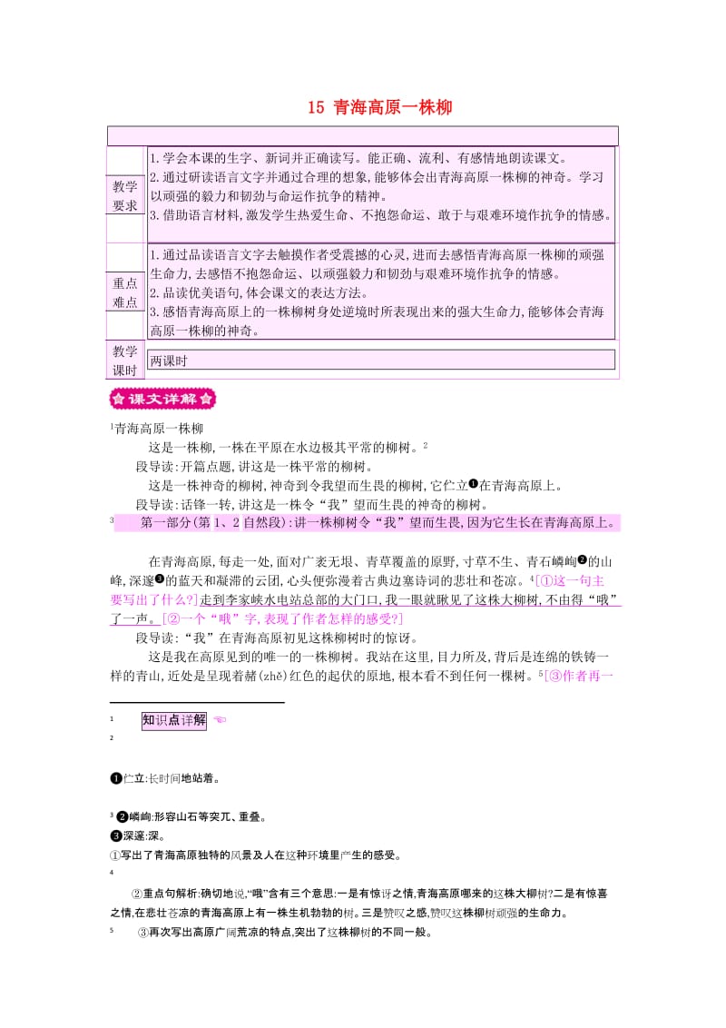 六年级语文上册 15 青海高原一株柳教案 苏教版.doc_第1页